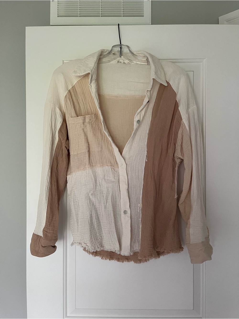 Colour block linen button down shirt